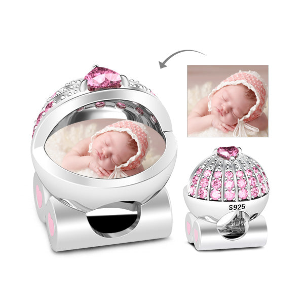 Gnoce "Best Gift For New Mom" Baby's Pink Pram Photo Charm Sterling Silver_1