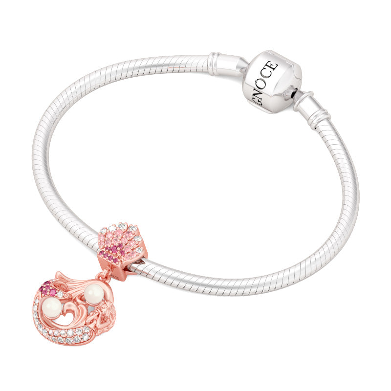 Gnoce "Be Brave to Life" Rose Gold Plated Pearl Mermaid 925 Sterling Silver Charm Pendant Locket for Bracelet/Necklace_3