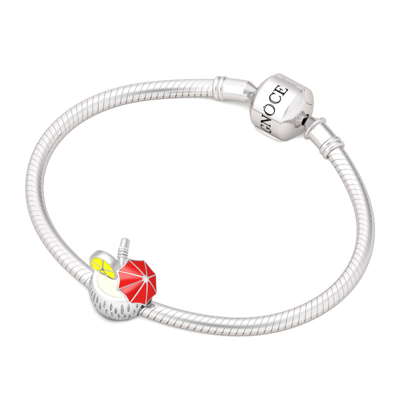 Gnoce "I Love Summer" Lovely Summer Beach Drink 925 Sterling Silver with Red Enamel Beach Umbrella and Fresh Look Lemon Coconut Charm_3