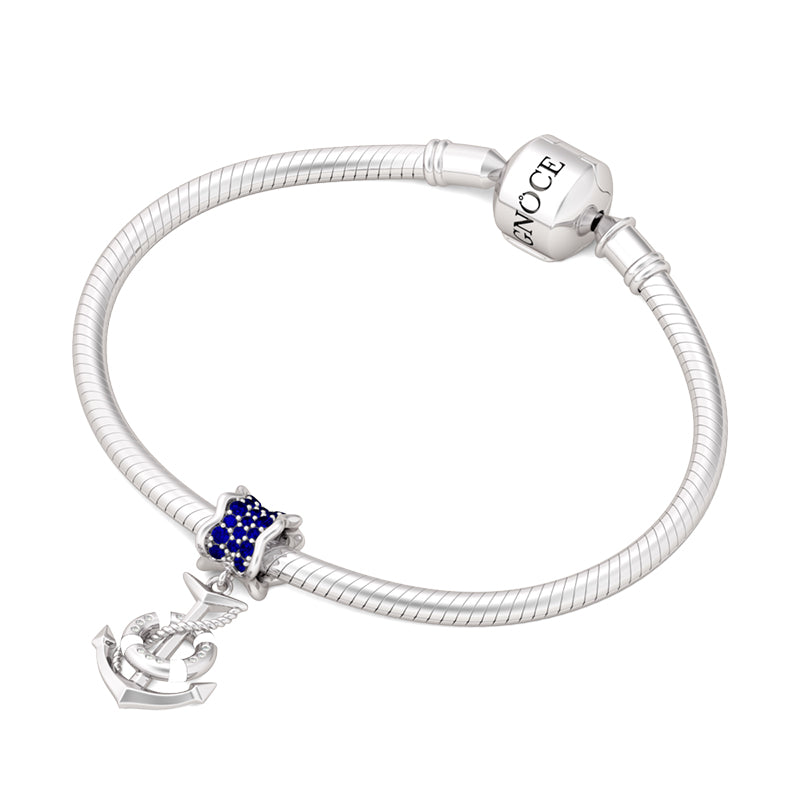 Gnoce Anchor Paved Dark Sapphire Marine Charm Platinum-plated Silver Blend_3