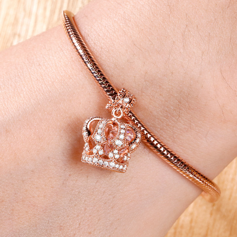 Gnoce "You Are The Queen" S925 Sterling Silver 18k Rose Gold Plated Crown Pendant Charm With CZ Fit Bracelet_3