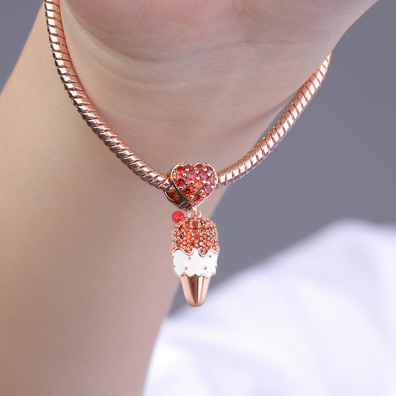Gnoce "I Love Ice Cream" Cherry Ice Cream Pendant Charm With Heart Ring Sterling Silver 18k Rose Gold Plated_3