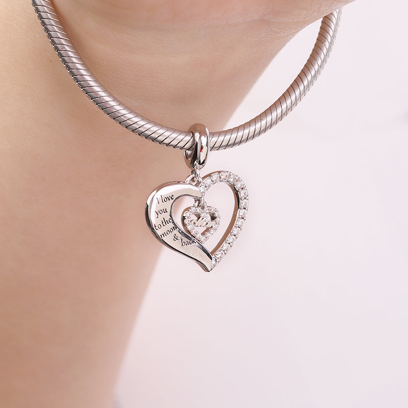 Gnoce "Sweet Love" Heart Shaped Charm Pendant 925 Sterling Silver Bead with Crystals for Mom_3