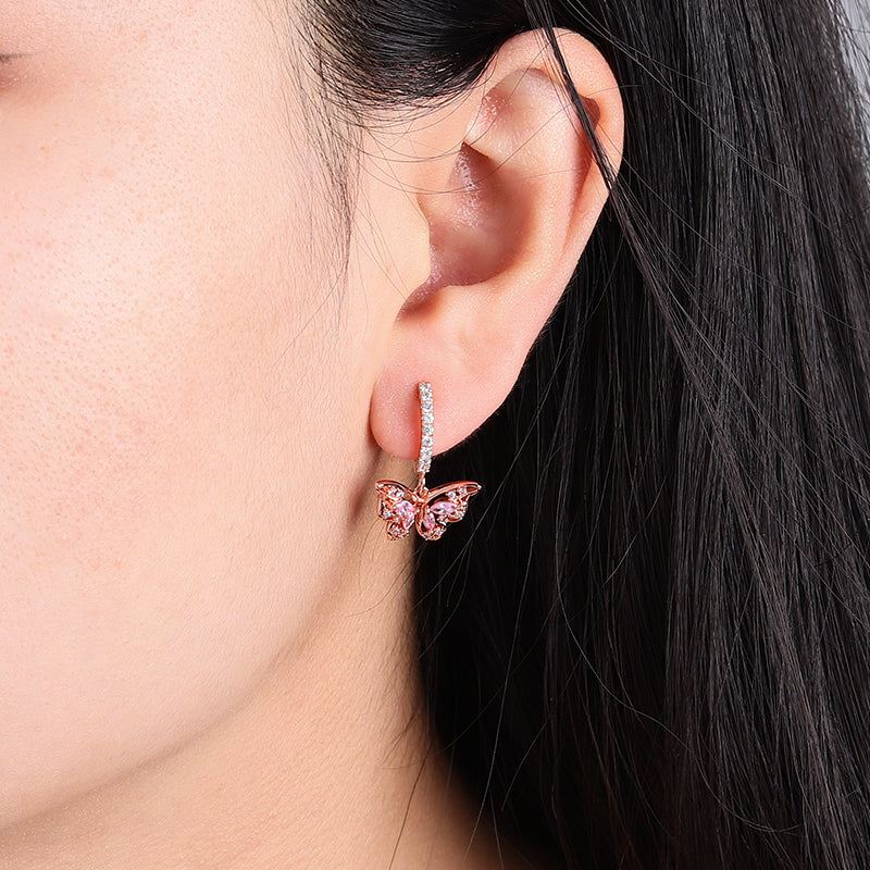 Gnoce Butterfly Dangle Openwork Hoop Earrings_3