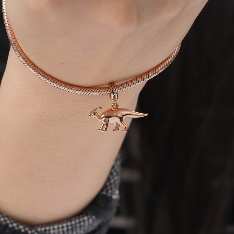 3 Colors Parasaurolophus Pendant Dangle Dinosaur Charm Sterling Silver /18K Gold /18K Rose Gold Plated for Dragon Lovers_6