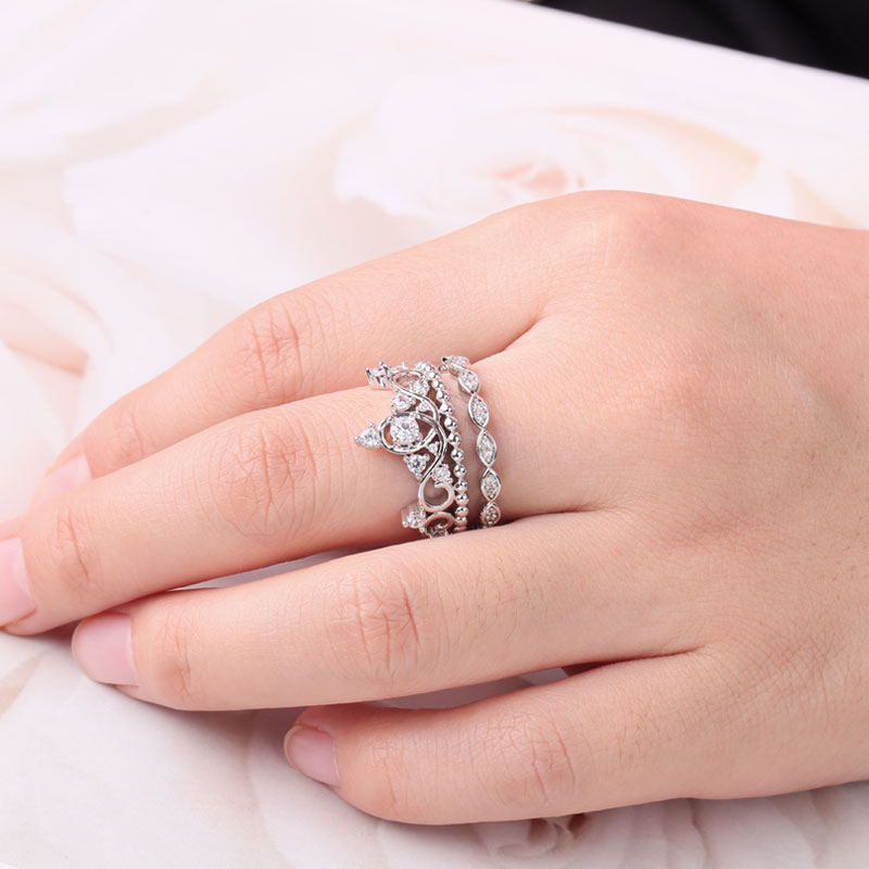 Gnoce Princess Crown Ring Set Platinum-plated Silver Blend_3