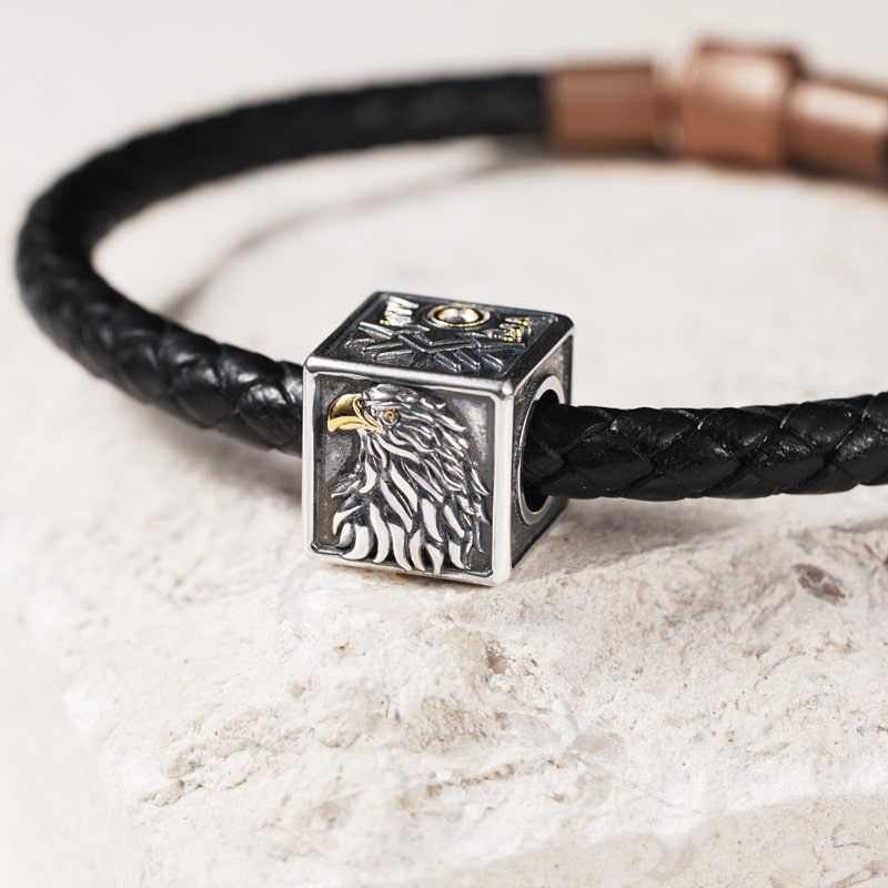 Eagle Charm Sterling Siver 18K Gold Plated fit Men's Bracelet Jewelry for Men_2