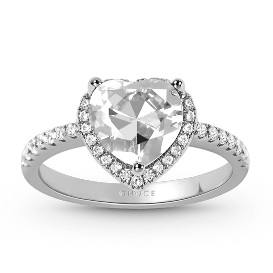 Heart-shaped Halo Engagement Ring Sterling Silver inlaid with small gems_1