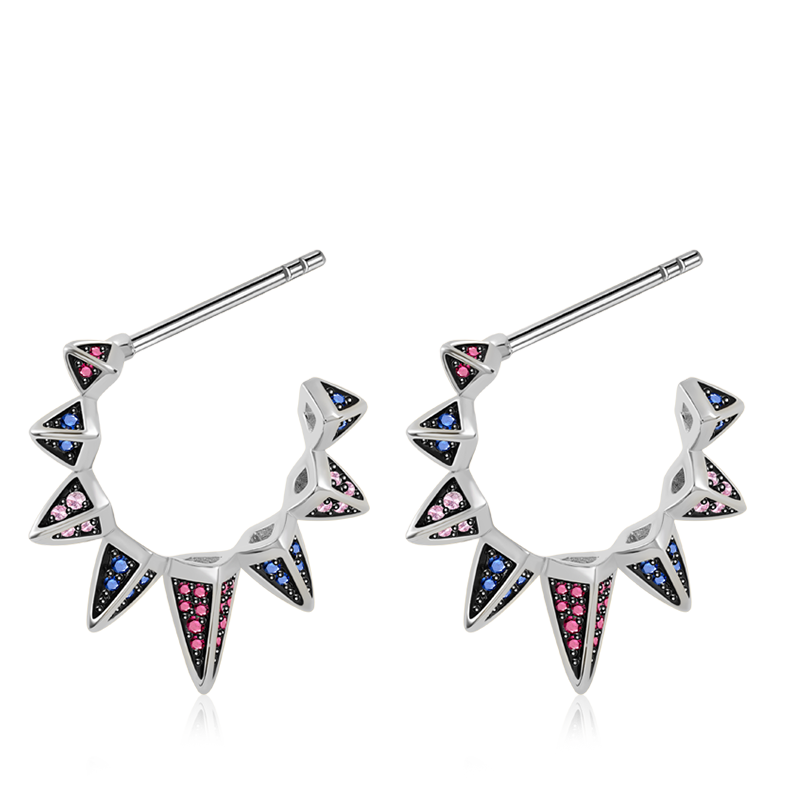 Triangle Black Hoop Earrings with Silver Plated Brass_1