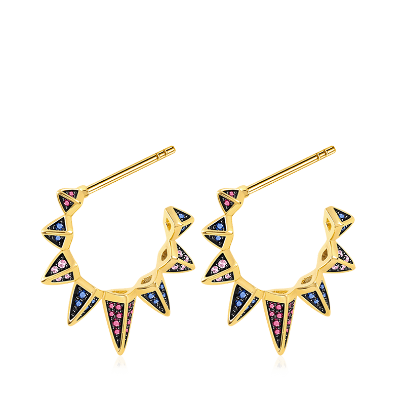 Triangle Black Hoop Earrings with Gold Plated Brass_1
