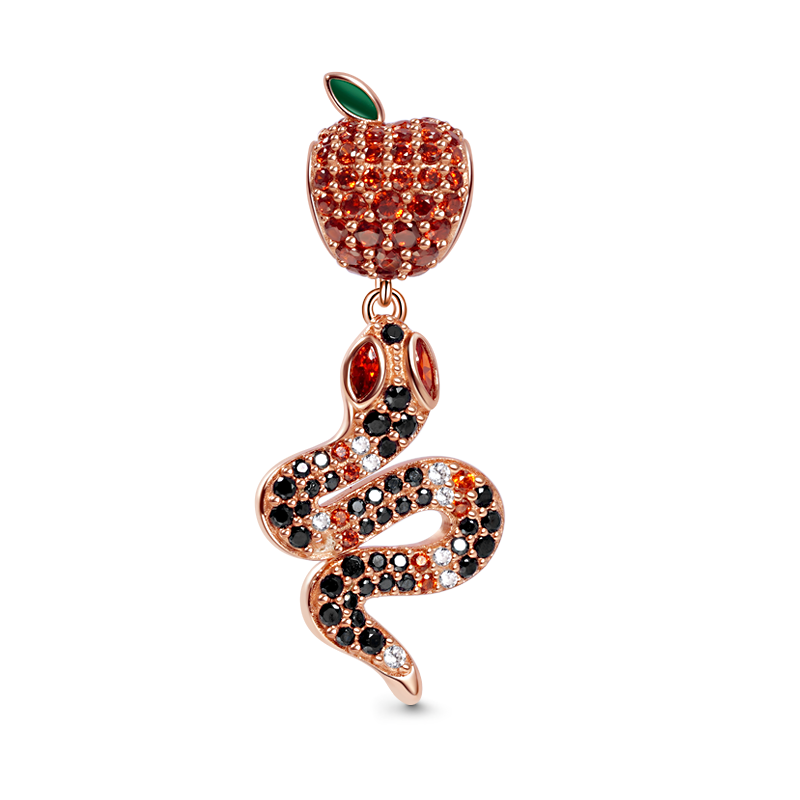 Gnoce "Forbidden Fruit" Snake and Apple Pendant S925 Sterling Silver Charm 18k Rose Gold Plated_1