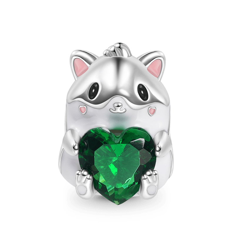Cute Hamster Embraces Heart Gemstone Charm Bead 925 Sterling Silver_1