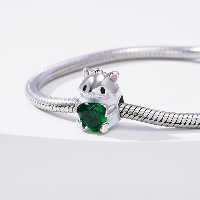 Cute Hamster Embraces Heart Gemstone Charm Bead 925 Sterling Silver_2