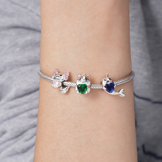 Cute Hamster Embraces Heart Gemstone Charm Bead 925 Sterling Silver_3