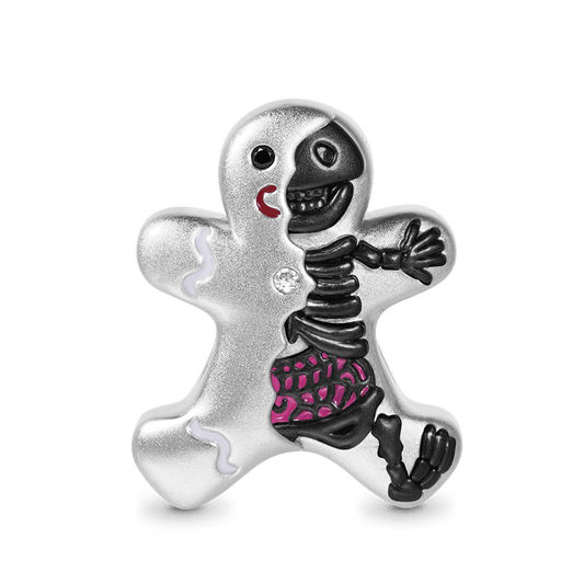 Skeleton Gingerbread Man Charm Bead 925 Sterling Silver Two-tone Plated_1
