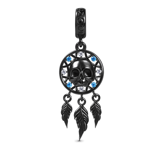 Skull Dreamcatcher Pendant Dangle Charm 925 Sterling Silver Black Plated Inlaid with CZ Stones_1