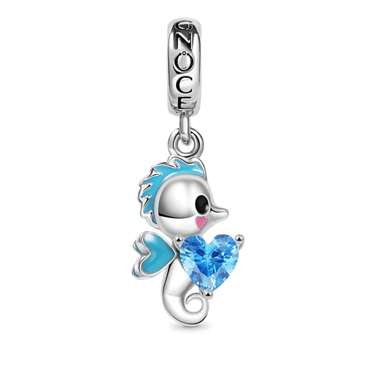 Sea horse Embraces Heart Gemstone Charm Bead Sterling Silver_1