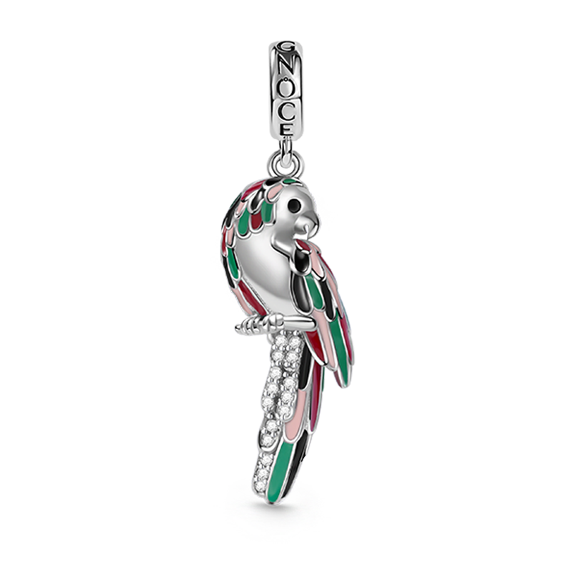 Parrot Pendant Dangle Charm 925 Sterling Silver Inlaid with Crystal Zircon Stones_1