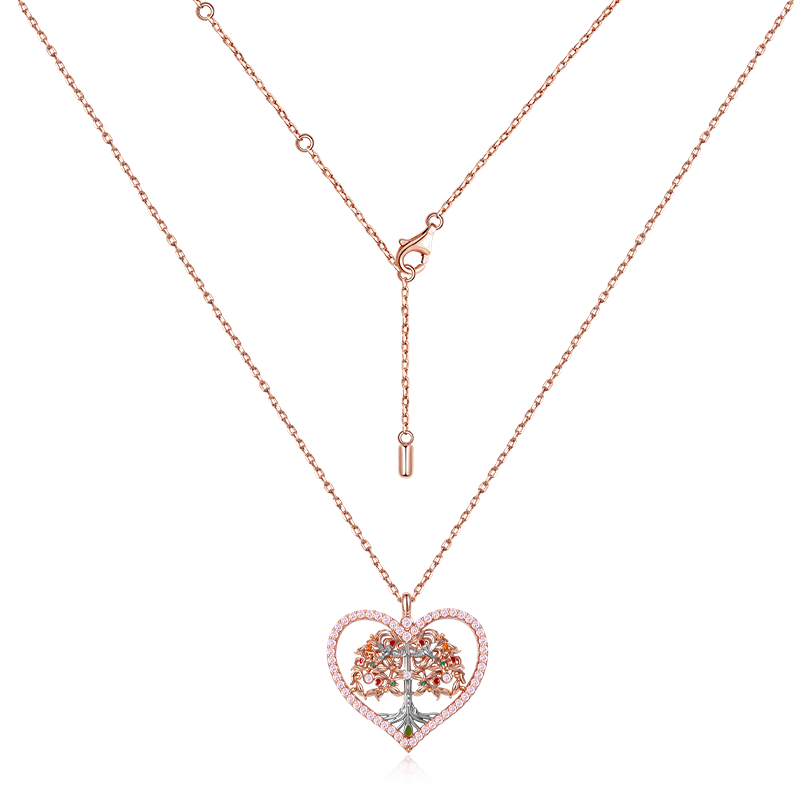 "Lifetree in Heart" Necklace Sterling Silver 18K Rose Gold Plated_2