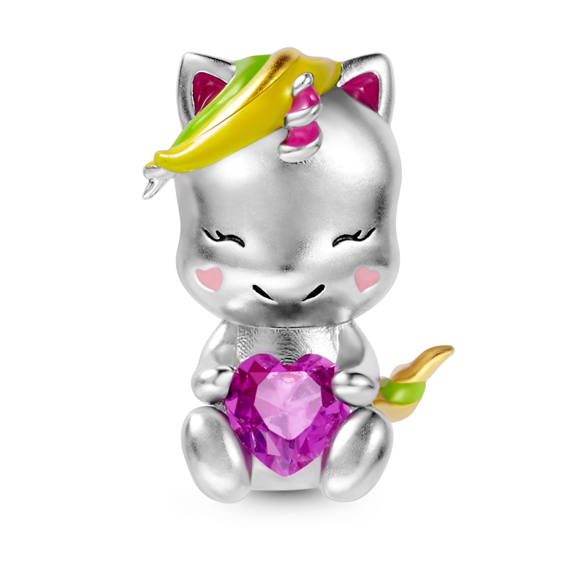 Sweet Unicorn Embraces Heart Gemstone Charm Bead Sterling Silver_1