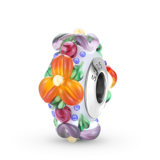 Colorful Flowers Charm Bead 925 Sterling Silver_1