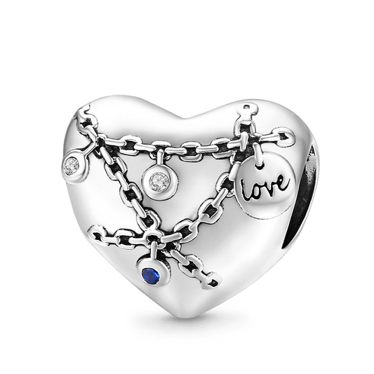 Heart with Chain Charm Bead 925 Sterling Silver_1