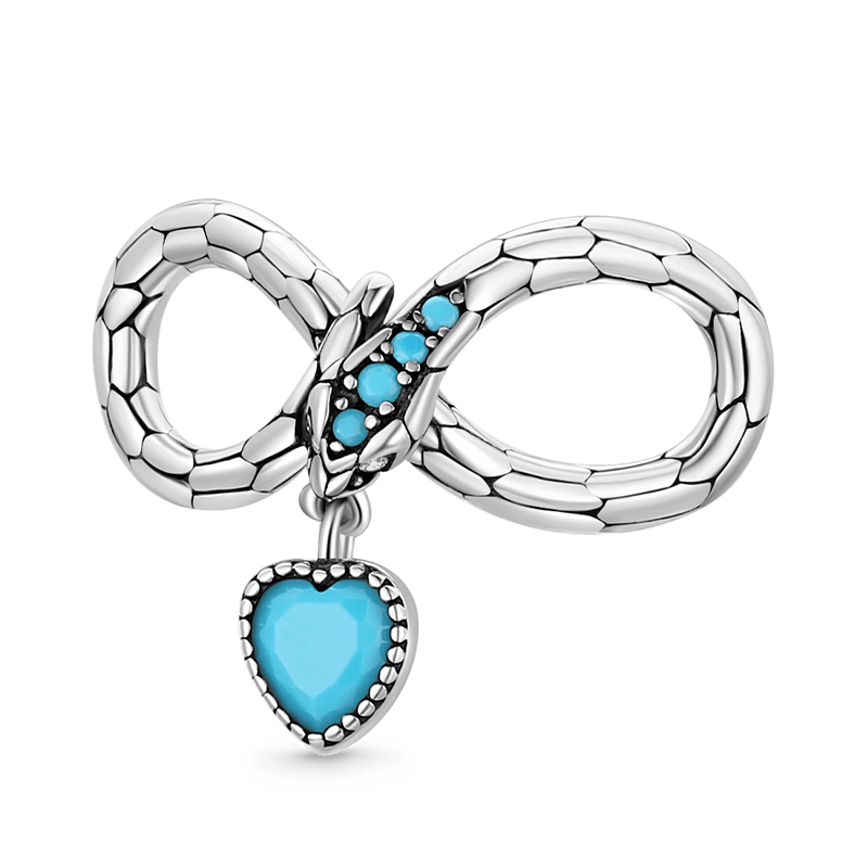 Infinite Snake Charm with Heart Dangle 925 Sterling Silver Blue Zircon Stones Inlaid Fit Bracelet Necklace_1
