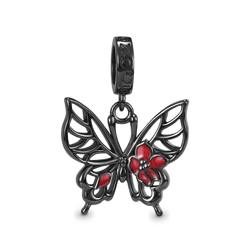 Black Butterfly Pendant Dangle Charm 925 Sterling Silver_1