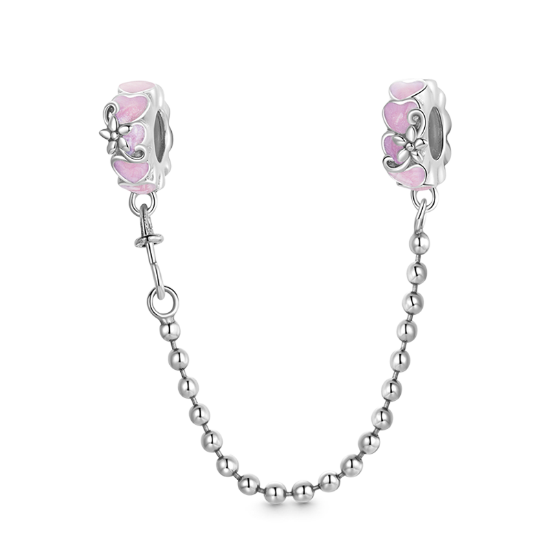 Hearts Safety Chain 925 Sterling Silver with Purple Enamels_1