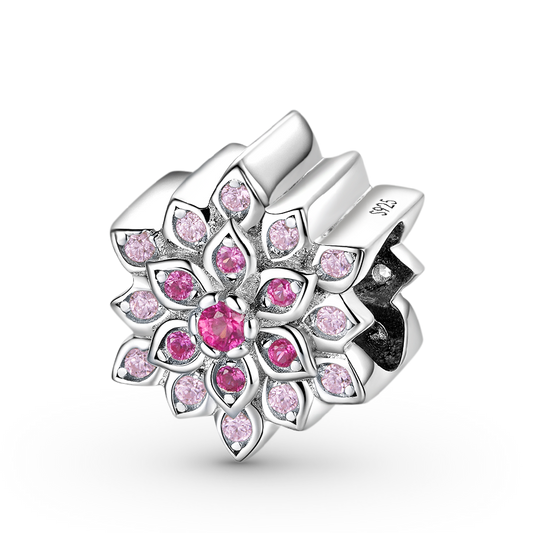 Red Lotus Flower Charm Bead S925 Sterling Silver Inlaid with pink Gemstones_1