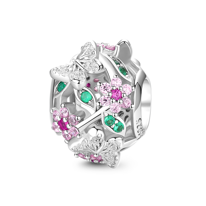 Colorful Butterfly Charm Bead S925 Sterling Silver Inlaid with Gemstones_1