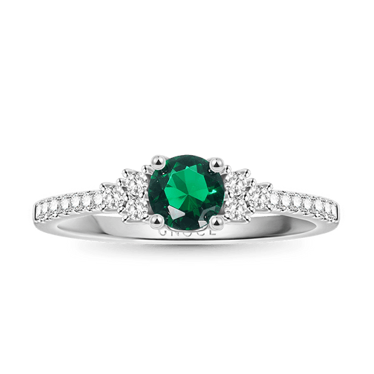 Elegant Round Cut Emerald Ring 925 Sterling Silver Pave Gemstones_1