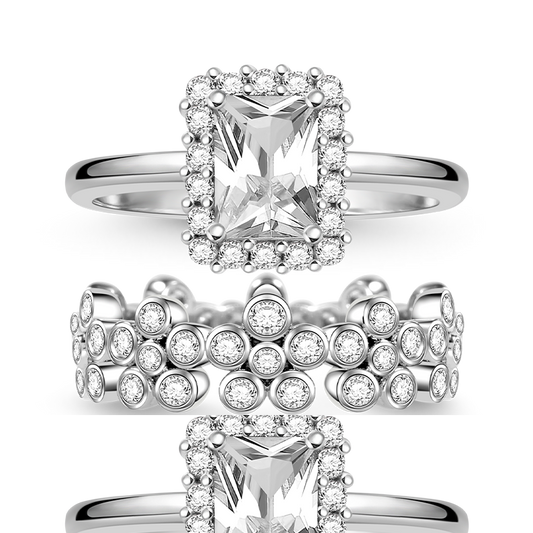 Rectangle Cut & Snowflake Shimmering Ring Set 925 Sterling Silver_1