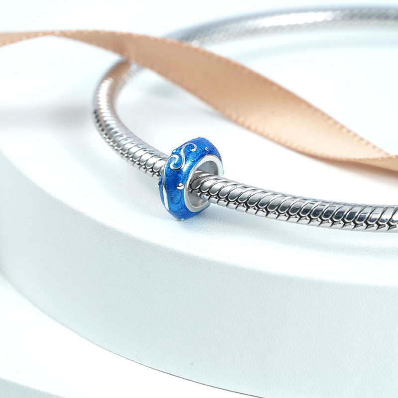 Romantic Starry Sky Stopper for Charm Bracelets 925 Sterling Silver with Blue Enamels_2