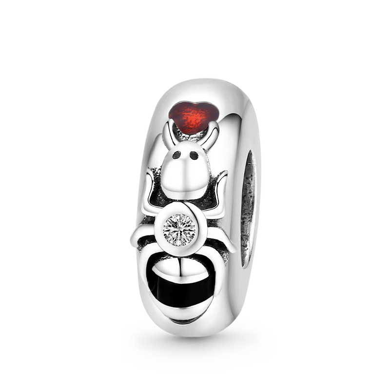 Cute Ant Stopper for Charm Bracelets 925 Sterling Silver Inlaid with Clear Gemstones_1