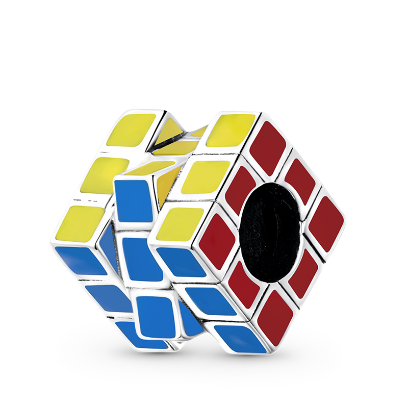 Rubik's Cube Charm Bead 925 Sterling Silver with Enamels_1