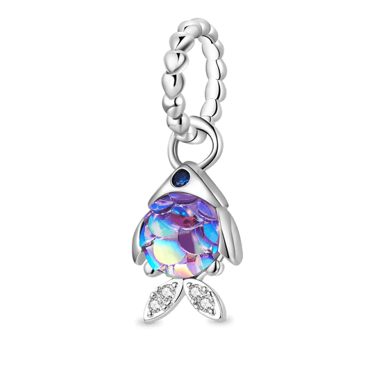 Cheerful Fish Pendant Dangle Charm 925 Sterling Silver with Glitter Resin & Clear Gemstones_1