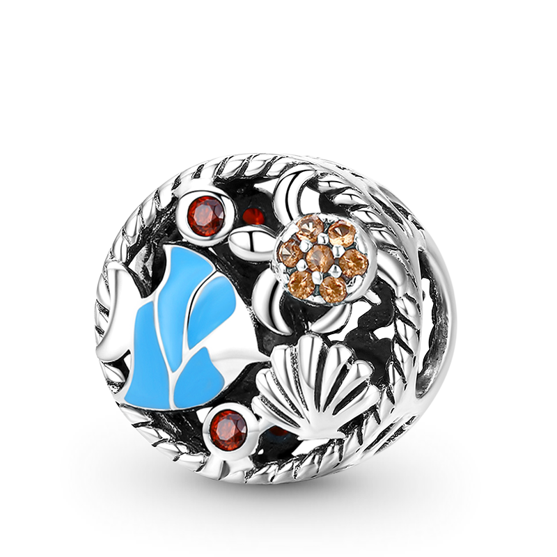 The Underwater World Charm Bead 925 Sterling Silver with Blue Enamels & Colorful Gemstones_1