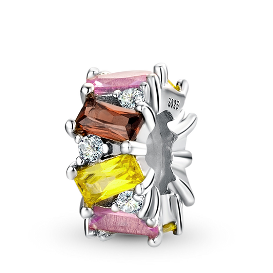 Baguette-Cut Stopper for Charm Bracelets 925 Sterling Silver Inlaid with Colorful Stones_1