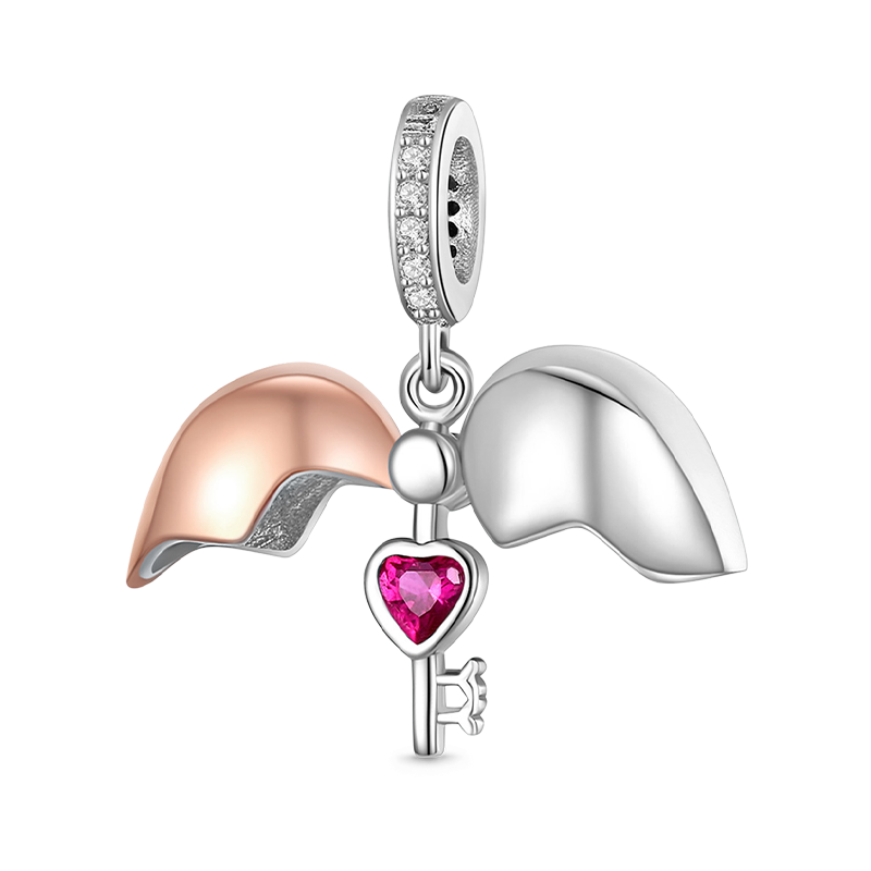 Opening My heart Key Pendant Dangle Charm 925 Sterling Silver 18K Rose Gold Plated Inlaid with Heart Red CZ Stones_1