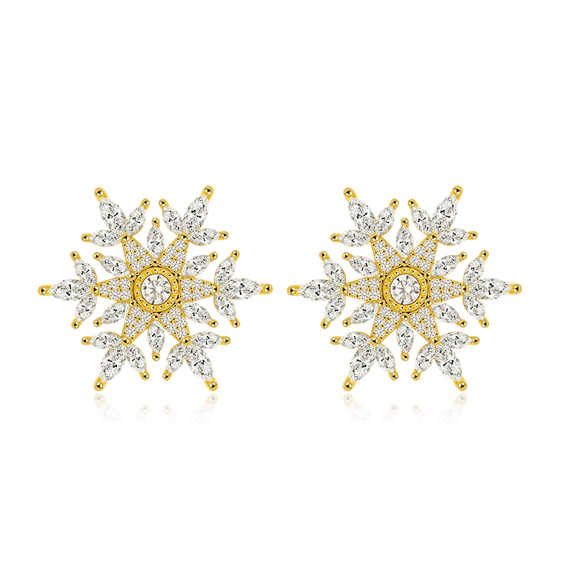 Snowflake Stud Earrings with 18K Gold Plated Sterling Silver_1