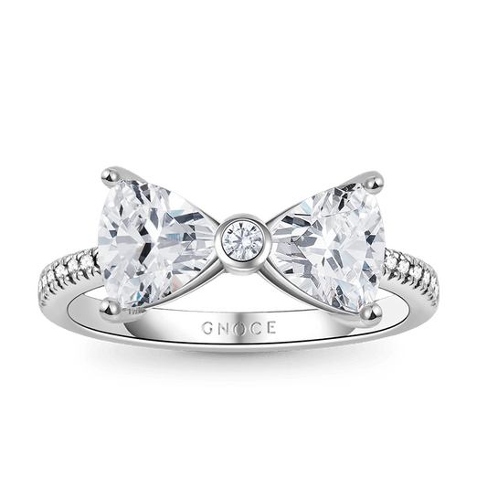 Sparkling Bow Tie Ring 925 Sterling Silver Inlaid with Clear Gemstones_1