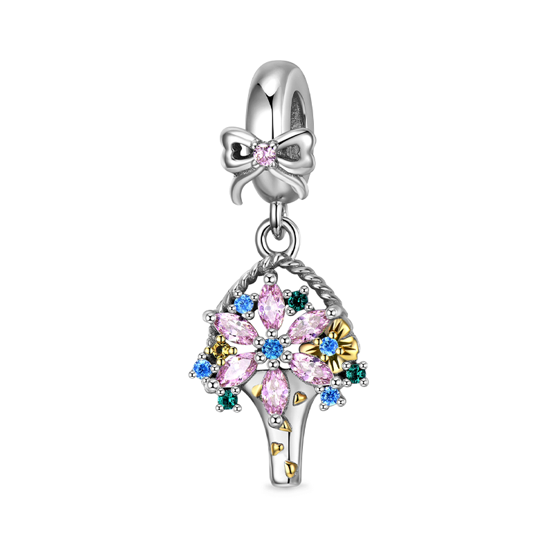Portable Flower Bouquet Pendant Dangle Charm 925 Sterling Silver Inlaid with Colorful CZ Stones_1