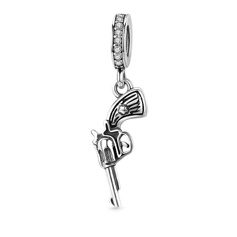 Punk Revolver Gun Pendant Dangle Charm 925 Sterling Silver_1