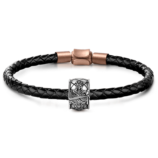 "Luck" Dice & King Men's Vintage Bead S925 Sterling Silver with Gift Copper Black Leather Men's Bracelet Jewelry for Men_1