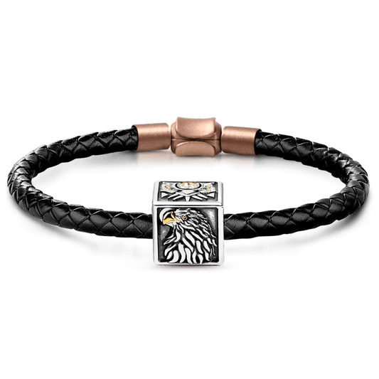 Eagle Men's Vintage Bead S925 Sterling Silver with Gift Copper Black Leather Men's Bracelet Jewelry for Men_1