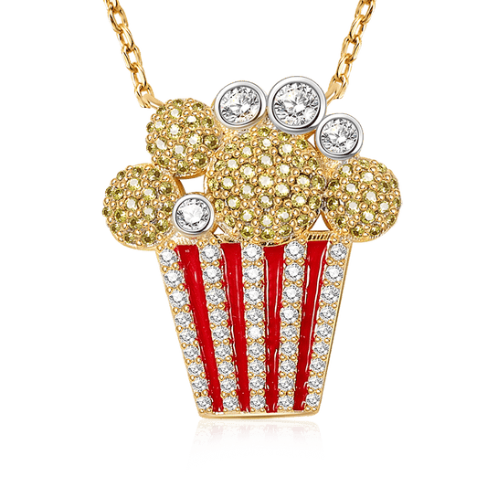 Popcorn Necklace Sterling Silver 18k Gold Plated inlaid with Stones_1
