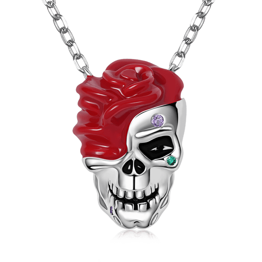 Skull with Rose Necklace 925 Sterling Silver_1