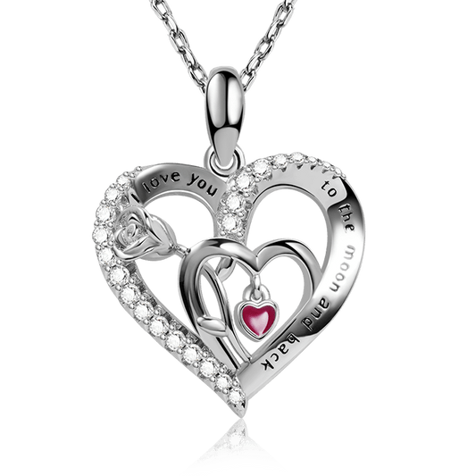 Triple Heart Necklace with Rose and Crystal Gemstones Sterling Silver_1