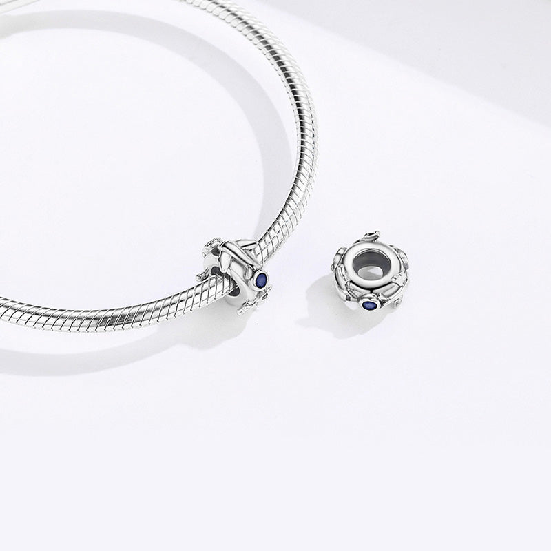 Soaring Airplane Stopper for Charm Bracelets 925 Sterling Silver Inlaid with Blue CZ Stones_2